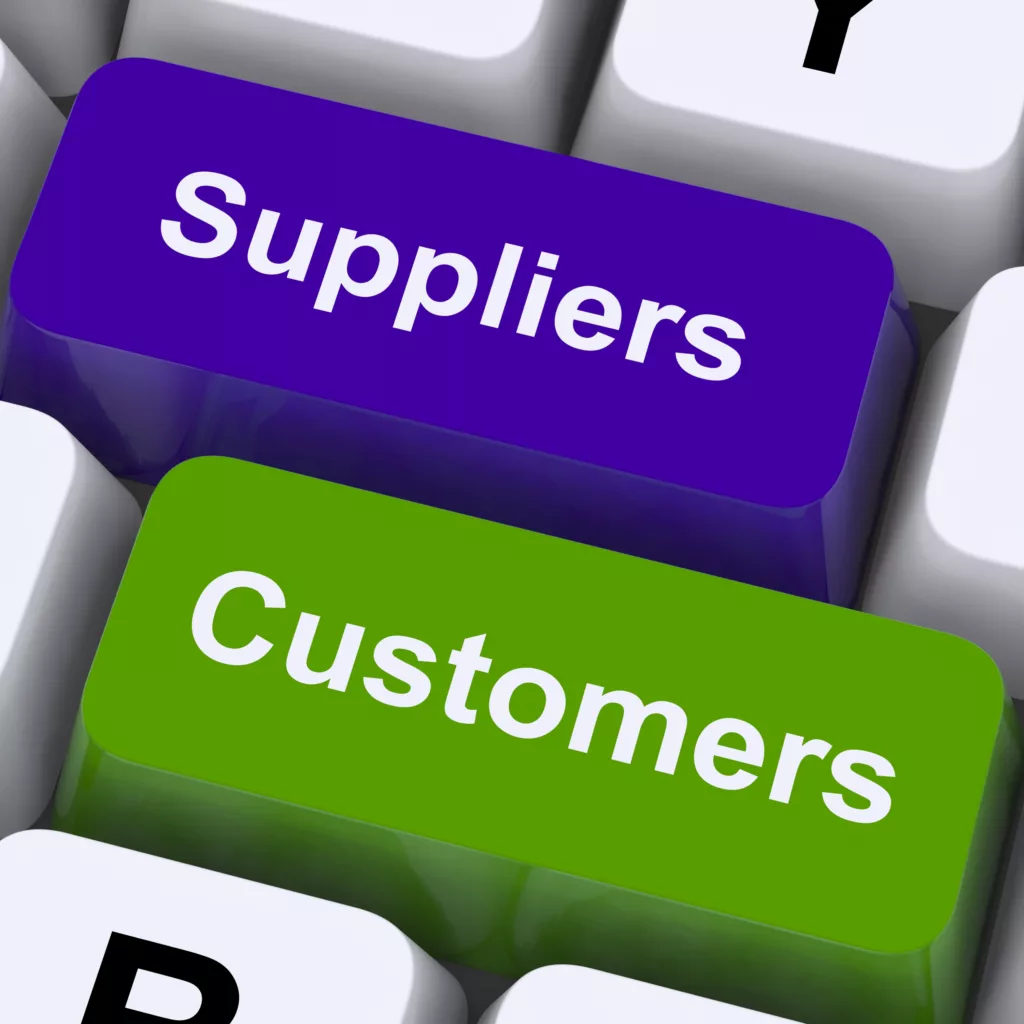 Suppliers And Customers Keys Showing Supply Chain Or Distribution & Vendor Scorecards